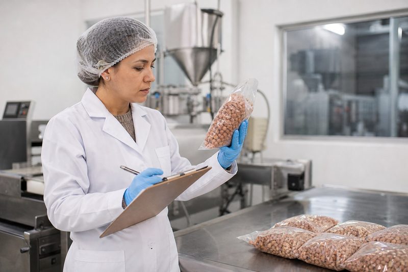 Profesional controlando la calidad de un alimento envasado